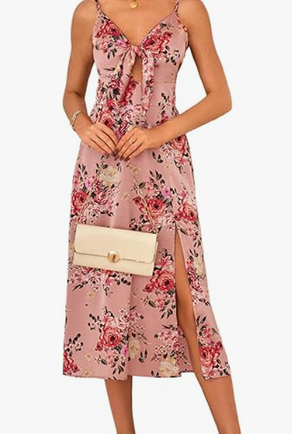Women's strapless mid-length satin dress with shoulder straps, backless design, semi-formal