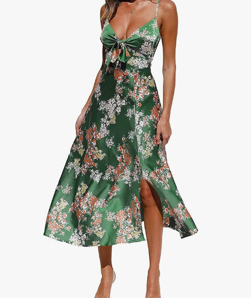 Women's strapless mid-length satin dress