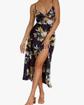 Women's strapless mid-length satin dress with shoulder straps, backless design, semi-formal/relaxed, elegant and lightweight